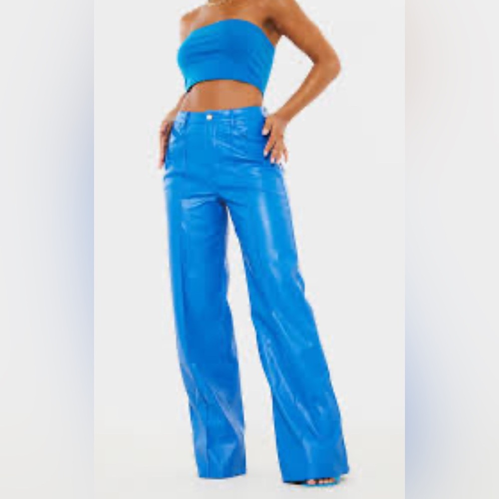 Garage Women's Blue High Rise Faux Leather Trousers Size S/P
